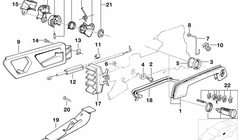 Cable Bowden izquierdo para BMW Serie 7 E32 (OEM 51211950207). Original BMW