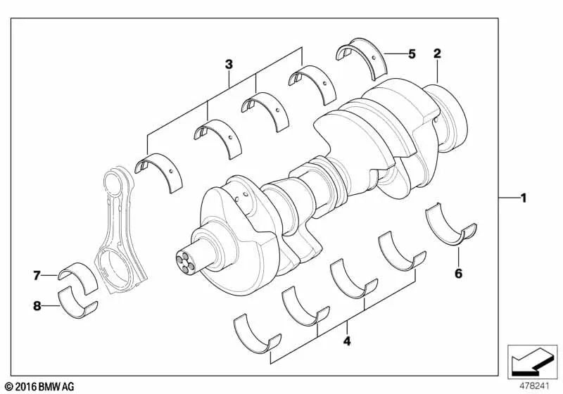 Casquillo de cojinete con guía OEM 11212249343 para BMW Serie 7 E38, E65. Original BMW.