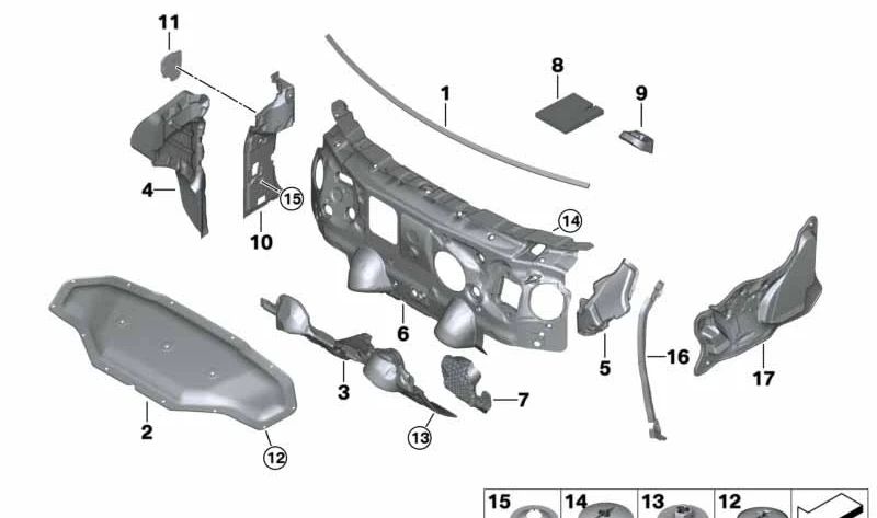 Aislante acústico capó delantero OEM 51487471230 para BMW X1 (F48, F48N, F49, F49N) y BMW X2 (F39). Original BMW.