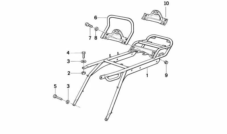 Suporte traseiro de chasis no OEM preto 46512330334 para BMW R850GS, R1100GS, R1150GS, R1150GS Adventure. BMW Motorrad original.