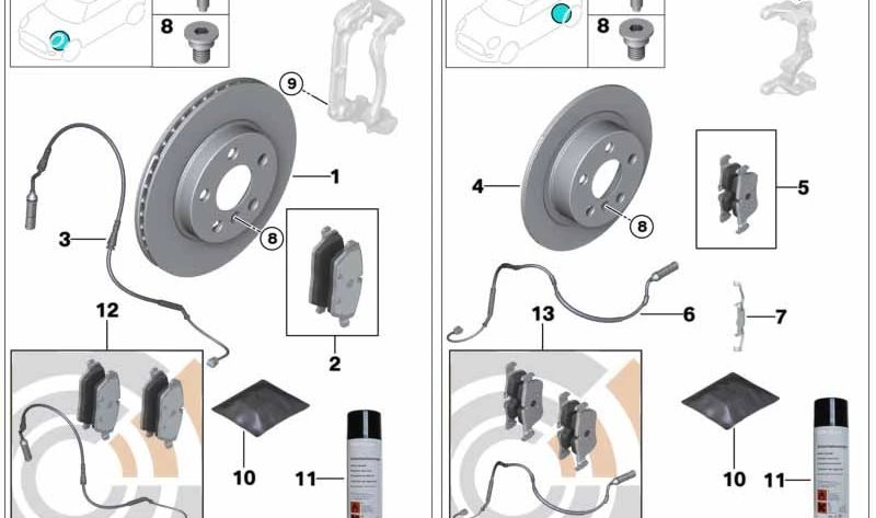 Kit de reparación pastillas de freno sin amianto OEM 34216762871 para MINI R50, R52 y R53. Compatible con versiones One y Cooper. Original MINI.