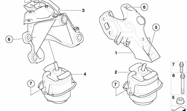 Komplette rechte Motorstütze 22116777262 für BMW x5 E70. Original BMW Stück.