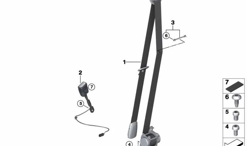 Cinturón de seguridad delantero derecho OEM 72117452108 para BMW F39, F48, F49. Original BMW.