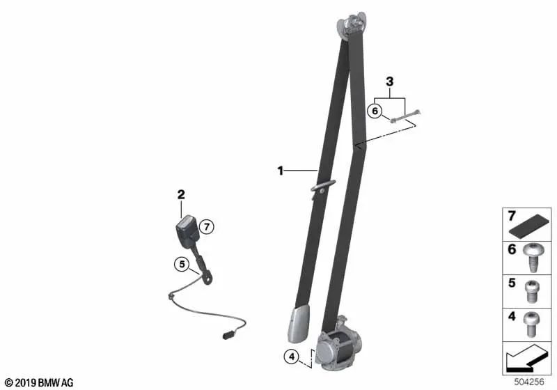 Ceinture de sécurité avant droite OEM 72117401712 pour BMW X1 F48, X2 F39. Véritable BMW.