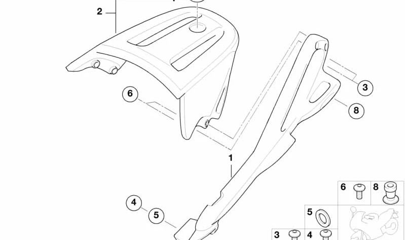 Porta-bagagens esquerdo OEM 46632329649 para motocicletas BMW R 850 R, R 1150 R, Rockster. Originais BMW Motorrad.
