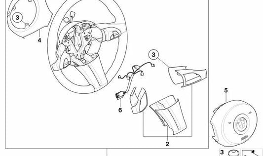 Sports steering wheel with airbag and multifunction in leather OEM 32306763532 for BMW Z4 E85 {2.0i, 2.2i, 2.5i} All compatible models. Original BMW.