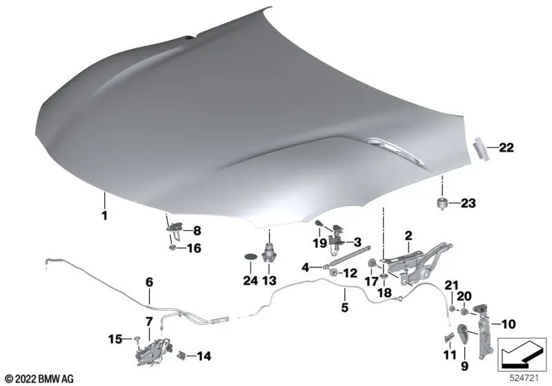 Cable Bowden cerradura capó delantero OEM 51237435522 para BMW Z4 G29. Original BMW.