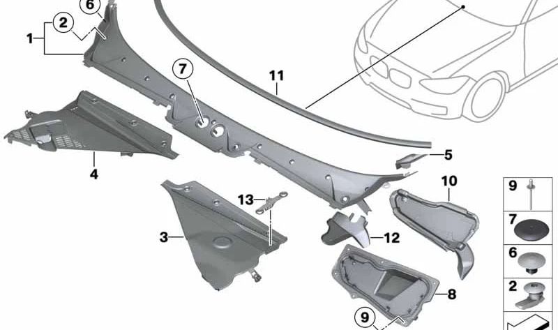 Cubierta parabrisa (parte 2) OEM 51717405636 para BMW F20 {114d, 114i, 116d, 116d EfficientDynamics} Original BMW.