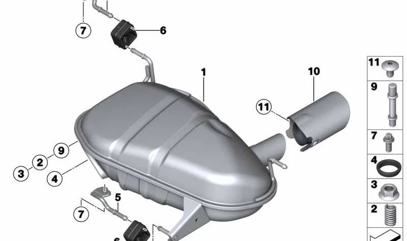 Silencioso trasero OEM 18307646714 para BMW E82, E88. Original BMW.
