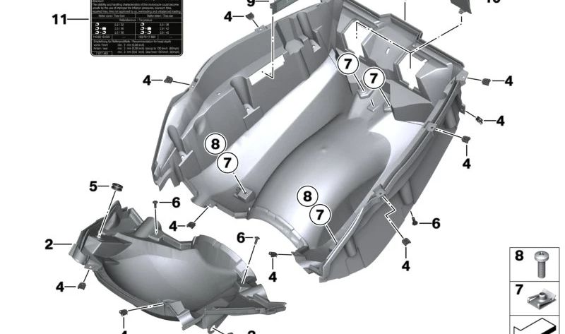 Piso del compartimento portaobjetos OEM 46638534623 para BMW Motorrad C 650 GT. Original BMW Motorrad.