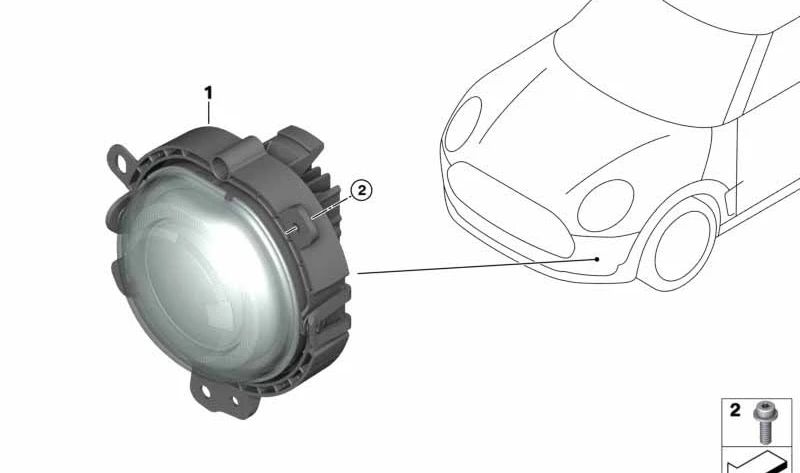Faro parachoques delantero derecho OEM 63117497764 para MINI F54, F55, F56, F57. Original MINI.