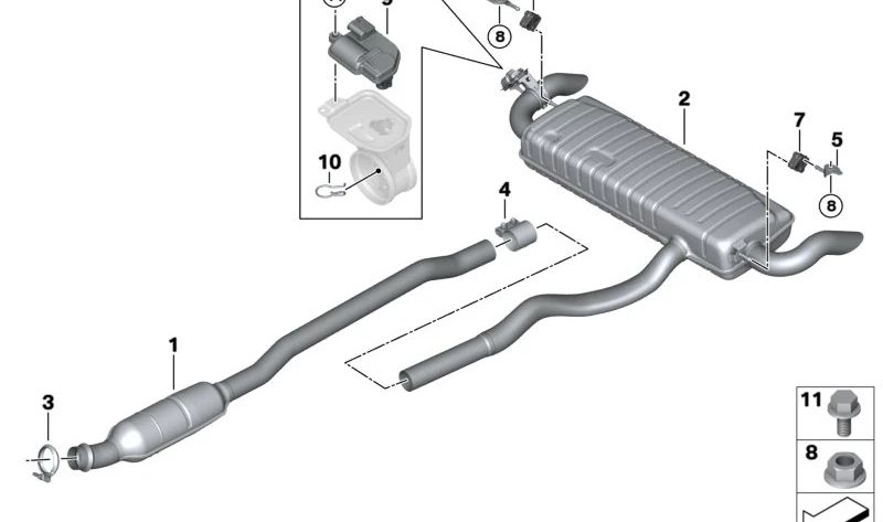 Silence arrière droit pour la série BMW 2 U06, X1 U11, U12, X2 U10, Mini U25 (OEM 18305A0D905). BMW d'origine