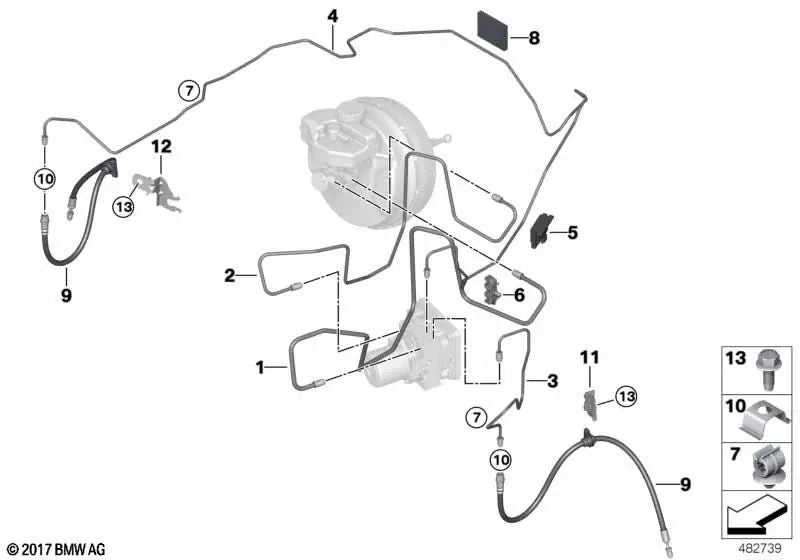 Tubo pompa freno OEM 34306872869 per BMW X3 G08, X3 M F97, X4 G02, X4 M F98. BMW originale.