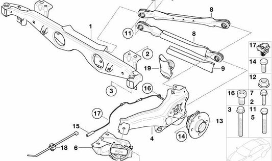 Soporte brazo longitudinal derecho OEM 33326753974 para MINI R50, R53. Original MINI.