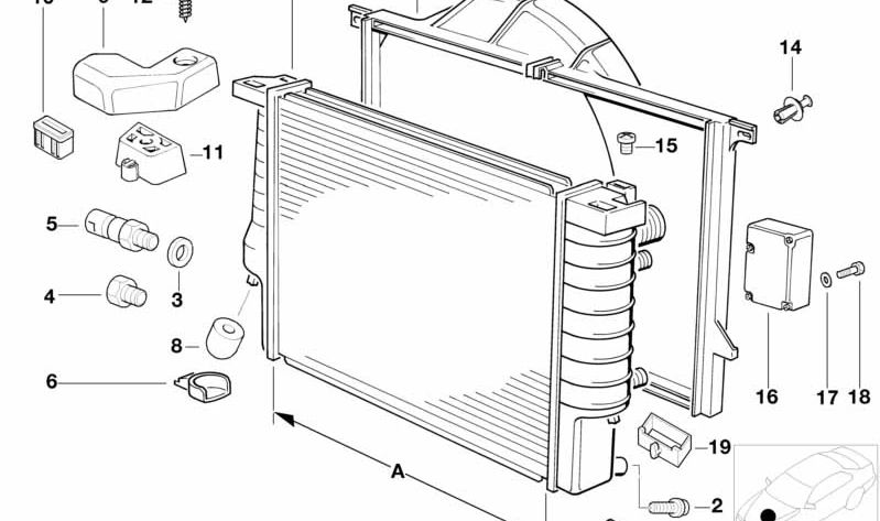 Tornillo hexagonal OEM 17111723519 para BMW E31 (840Ci, 840i, 850CSi). Pieza original BMW. Ideal para fijaciones en el sistema de refrigeración y compatible con todos los motores y transmisiones indicados.