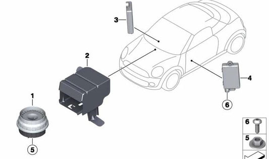 Soporte de sirena OEM 65752753429 para MINI R56, R56 LCI, Clubman R55, Cabrio R57, Coupé R58... y más. Original MINI.