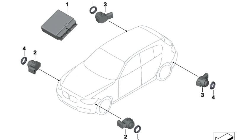 Sensor de aparcamiento ultrasónico color azul Seaside OEM 66206839856 para BMW F20, F20N, F21, F21N, F22, F22N, F23, F23N. Original BMW.