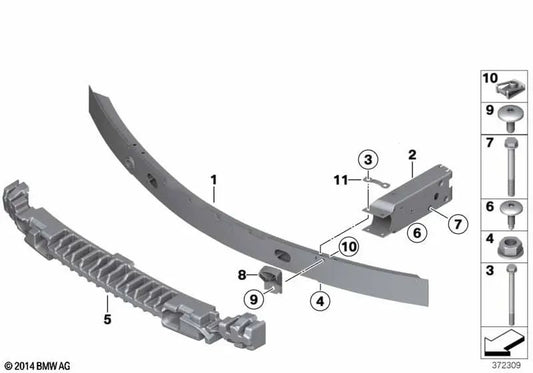 Travesaño de parachoques delantero OEM 51117371989 para BMW X3 F25, X4 F26. Original BMW.
