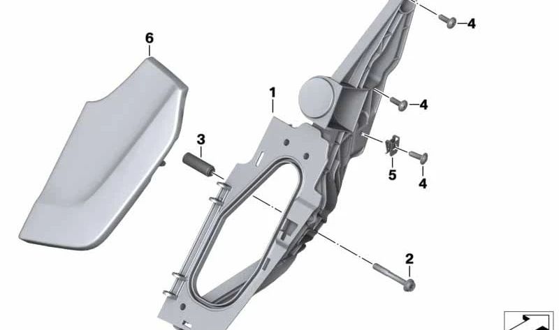 Soporte protección pies derecho OEM 46637705412 para motos BMW K 1600 GT, K 1600 GTL. Original BMW Motorrad.