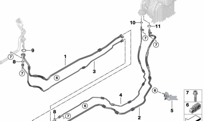 Tubería de presión bajo el suelo (Parte 2) OEM 64539303472 para BMW G12. Original BMW.