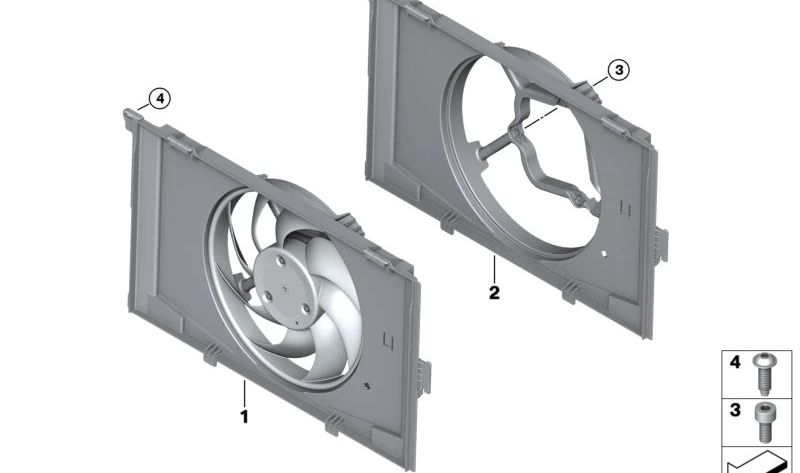 Ventilador completo con marco (450W) OEM 17428642144 para BMW i3 I01 (modelos 60Ah, 94Ah, 120Ah Rex). Compatible con versiones fabricadas entre 2013 y 2022. Recambio original BMW.