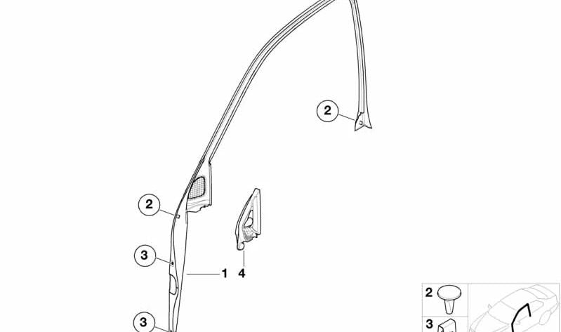 Embellecedor marco ventana izquierda OEM 51338212521 para BMW E46. Pieza original BMW.