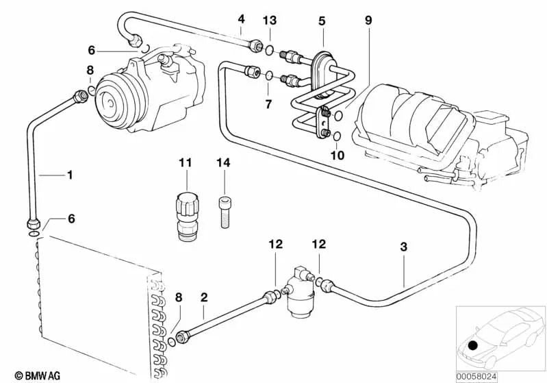 Tuyau d'aspiration d'évaporateur-compresseur OEM 64538377678 pour BMW Série 3 E36 (320i, 323i). Véritable BMW.
