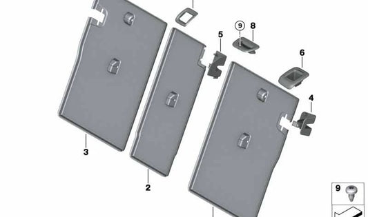 Rechte Verzeichnis für OEM 52207456108 Heckmechanismus für BMW F40 und F70. Original BMW.