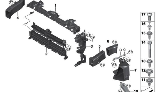 Conducción de aire radiador delantero derecho OEM 51745A01622 para MINI F55, F56 (LCI) 2020-2024. Original MINI.