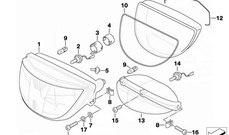 Faro delantero OEM 63122305660 para BMW Motorrad K 1200 GT (2002-2005), K 1200 RS (1996-2005). Recambio original BMW Motorrad. Ideal si necesitas cambiar el foco delantero completo.