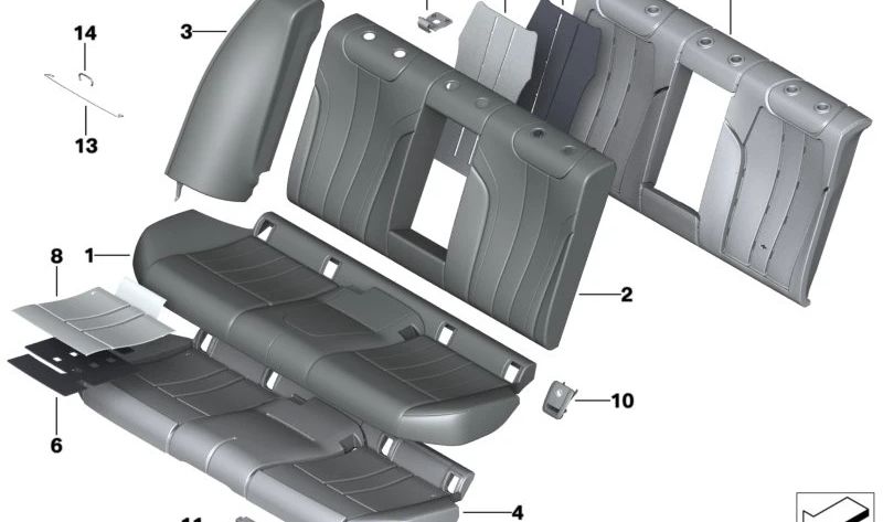 Espuma base respaldo asiento OEM 52207386046 para BMW F90, F90N, G30, G30N. Repuesto original BMW.