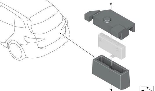 Soporte módulo de funciones portón trasero OEM 61357499308 para BMW U06, U10, U11, U25. Original BMW.