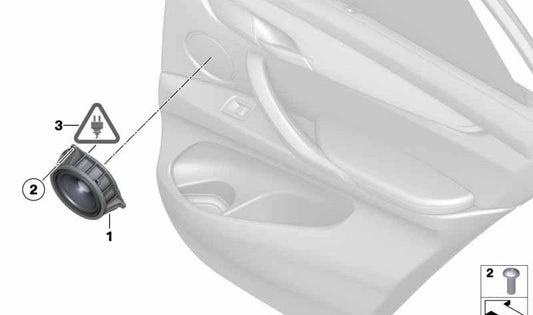 Altavoz de medios OEM 65139337807 para BMW F15, F16. Compatible con sistema estéreo y HiFi. Original BMW.