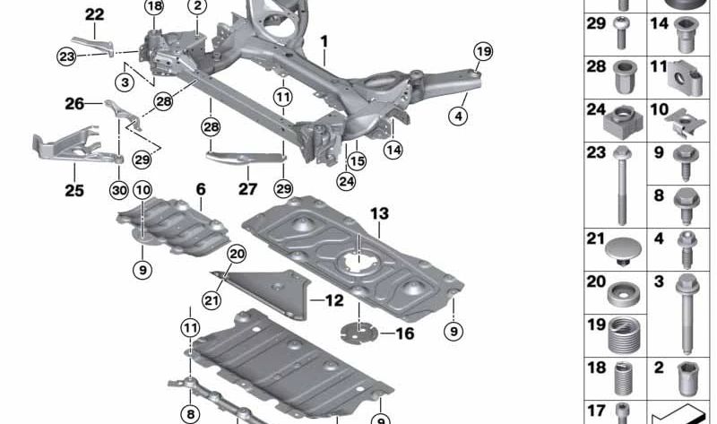 Soporte de eje delantero RWD OEM 31106877319 para BMW Serie 2 G42, Serie 3 G20, G20 LCI. Original BMW.