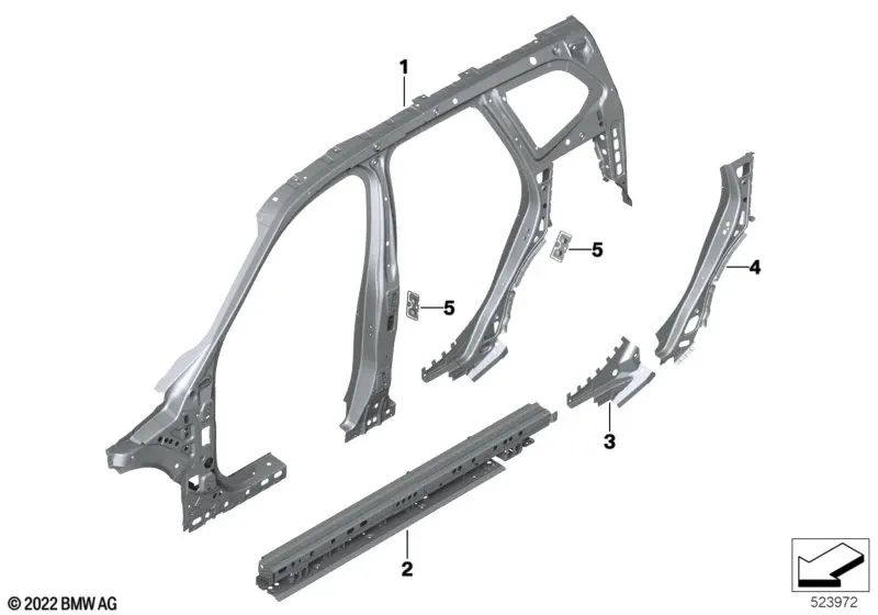 Refuerzo montante C lado derecho OEM 41215A52CE4 para BMW X1 (U11, U12) y más. Original BMW.