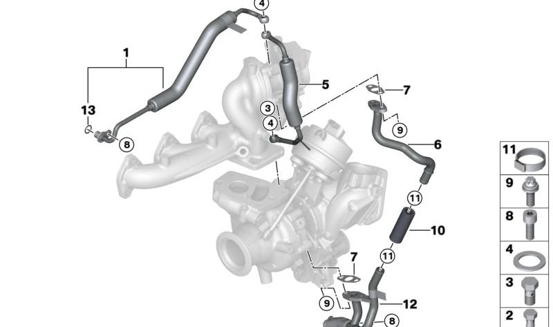 Retornar tubo para BMW 2 G42 Series, 3 G20 Series, G21, G28, 4 G22, G23, G26, 5 G30 Series, G31, 6 G32 Series, X3 G01, X4 G02 (OEM 11428586486). BMW original