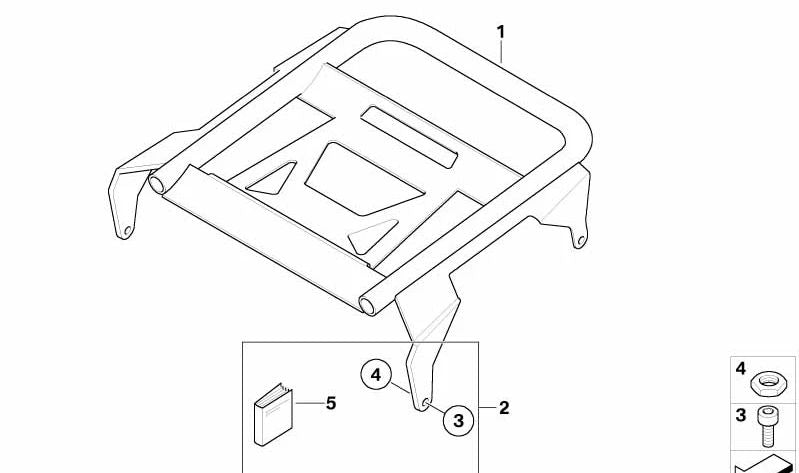 Conjunto de peças anexadas para Topcase OEM 71607696177 para BMW R1200GS, R1200GS Adventure... e muito mais. Originais BMW Motorrad.