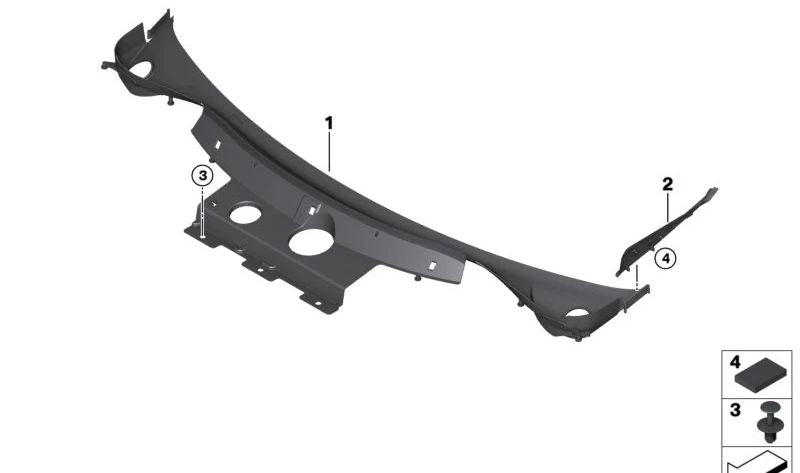 Tapa cubreparabrisas derecha OEM 51717387574 para BMW i3 I12 e i8 I15. Compatible con modelos I12 (2014-2020) e I15 (2018-2020). Pieza original BMW.