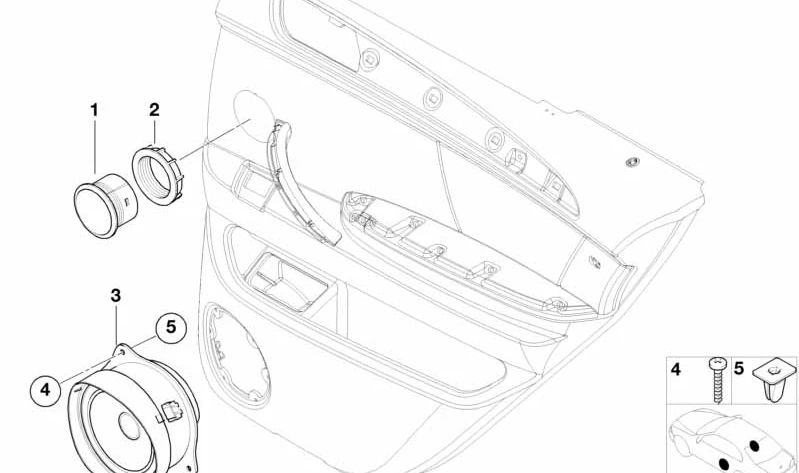 Altavoz medio gama alta (HiFi) OEM 65138368237 para BMW E46, E60, E61, E53, E70, F15. Altavoz puerta original BMW para sonido HiFi. Mejora la calidad del sonido interior con recambio original.