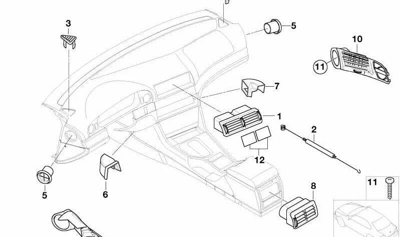 Rejilla de ventilación de aire fresco trasera OEM 64228391182 para BMW Serie 5 E39. Original BMW.