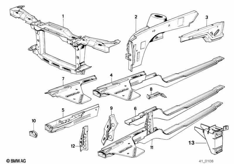Parete frontale per BMW 3 E30 Series (OEM 41131962653). BMW originale.