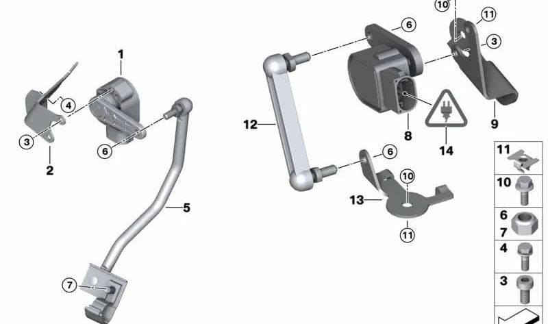 Soporte sensor altura suspensión izquierda OEM 31126765663 para BMW E90, E90N, E91, E91N, E92, E92N, E84. Original BMW.