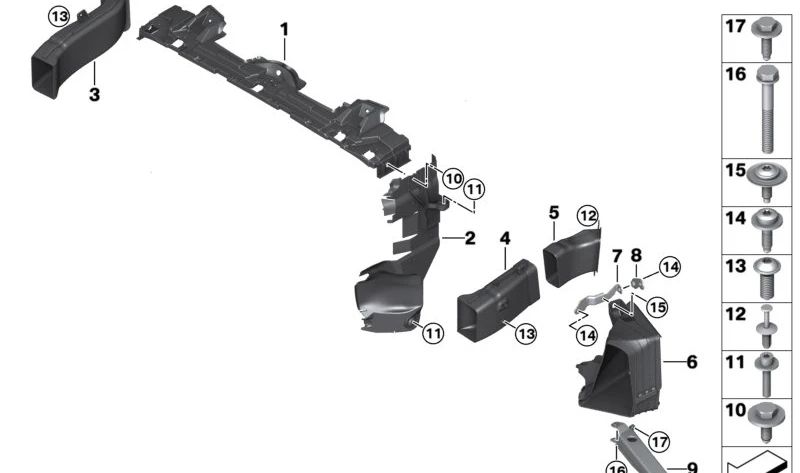 Conducción de aire radiador delantero izquierdo OEM 51745A01627 para MINI F57 Cabrio LCI, Cooper S, JCW... y más. Original MINI.