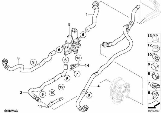 Mangueira da válvula de comutação de fluxo do motor para BMW E90, E90N, E91, E91N, E92, E93 (OEM 64219111767). BMW original