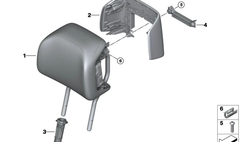 Reposacabezas asiento confort en símil cuero negro OEM 52105A349D5 para BMW G70 (Serie 7). Pieza original BMW.