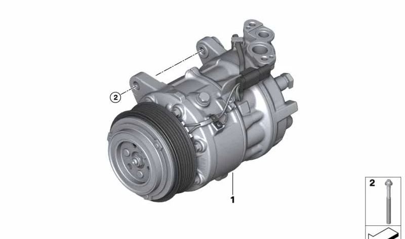 Compresor de aire acondicionado con embrague magnético OEM 64525A6FE34 para BMW G60, G68, G18, G06. Original BMW.