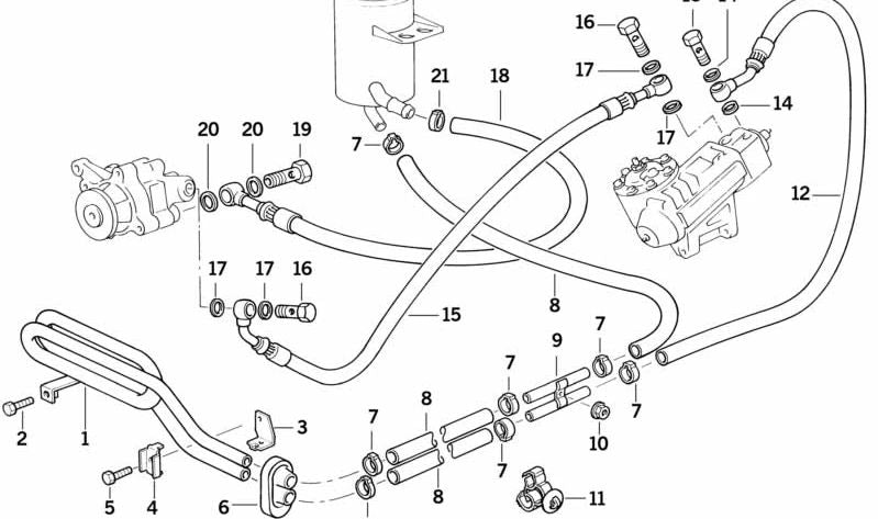 Tubería de retorno de dirección asistida OEM 32411141505 para BMW E34, E32. Original BMW.