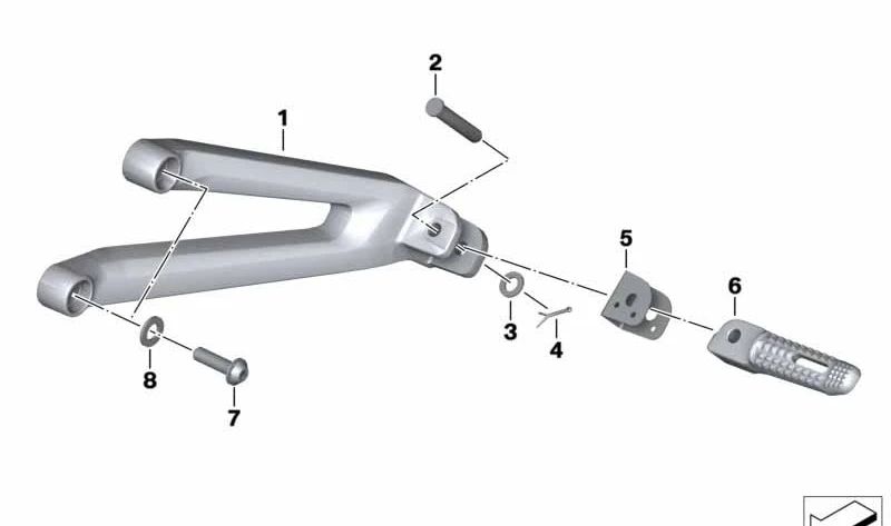 Soporte reposapiés trasero izquierdo OEM 46718521680 para BMW Motorrad HP4, S1000RR (2012-2014). Pieza original BMW Motorrad.