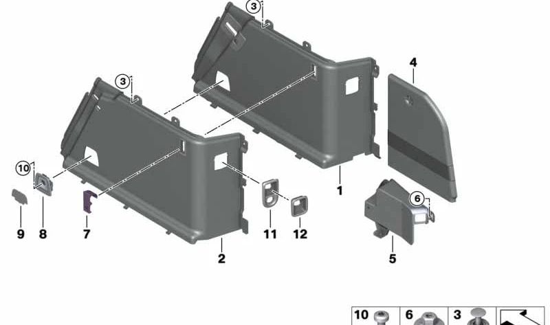 Tapa lateral derecha maletero OEM 51477445483 para BMW G32, G32N. Pieza original BMW.
