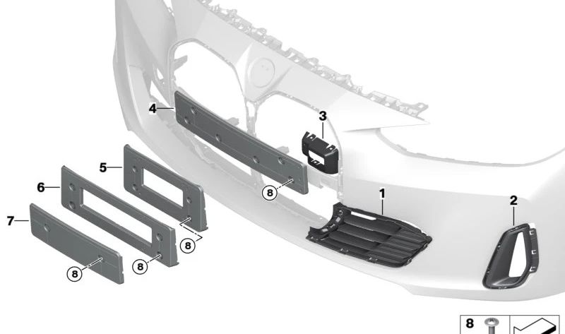 Rejilla de entrada de aire izquierda parcial OEM 51118738609 para BMW G26 420d, 420d xDrive, 420i, 430d xDrive (todos los modelos compatibles). Pieza original BMW.